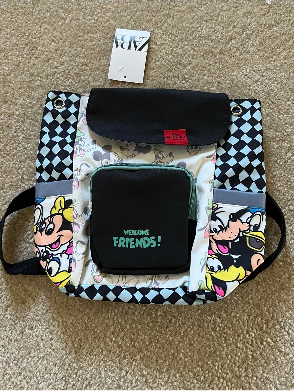 Zara Kids Black White Multicolor Disney Print Backpack - 